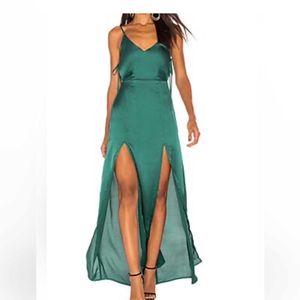 NWT X REVOLVE Gina Plunging Capulet maxi dress gown in emerald green